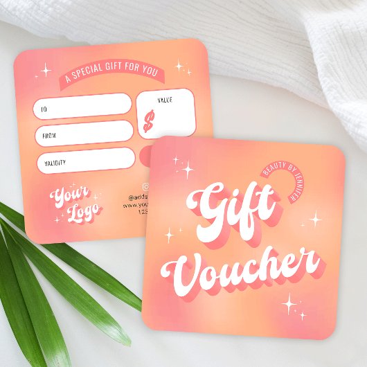 Retro Peach Groovy Nails Beauty Salon Cadeaubon Vierkante Visitekaartjes