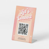 Retro Peach Laten we sociale media QR-code verbind Reclamebord Met Voetstuk (Voorkant)