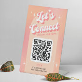 Retro Peach Laten we sociale media QR-code verbind Reclamebord Met Voetstuk