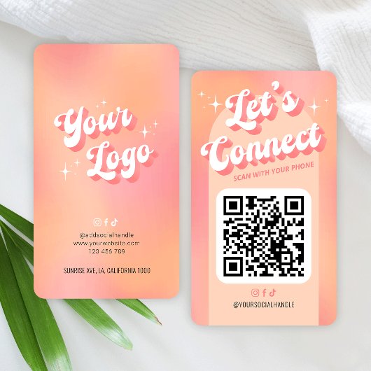 Retro Peach Laten we sociale media QR-code verbind Visitekaartje