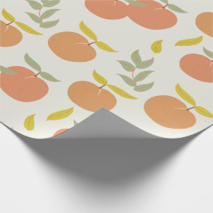 Retro Peach & Leaf Patroon Cadeaupapier
