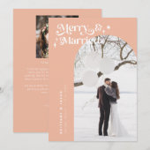 Retro Peach Merry & Married Photo Holiday Card Feestdagenkaart (Voorkant / Achterkant)