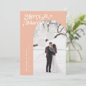 Retro Peach Merry & Married Photo Holiday Card Feestdagenkaart (Staand voorkant)