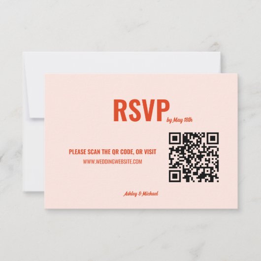 Retro Peach Minimalistische QR Code Wedding RSVP Kaartje (Voorkant)