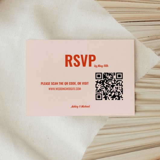 Retro Peach Minimalistische QR Code Wedding RSVP Kaartje