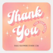 Retro Peach Pink Logo Business Thank You For Order Vierkante Sticker (Voorkant)