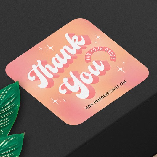Retro Peach Pink Logo Business Thank You For Order Vierkante Sticker