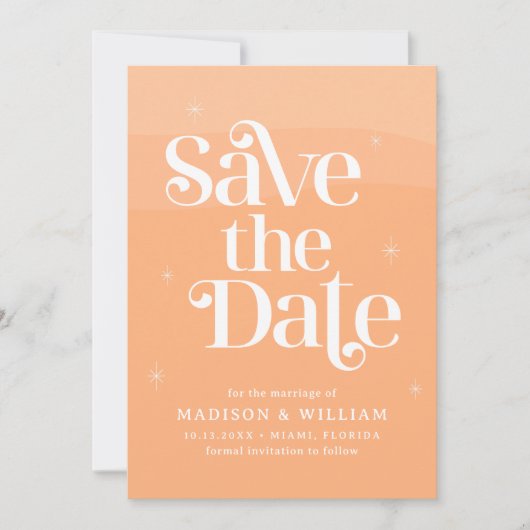 Retro Peach Wedding Sla de datum op Kaart (Voorkant)