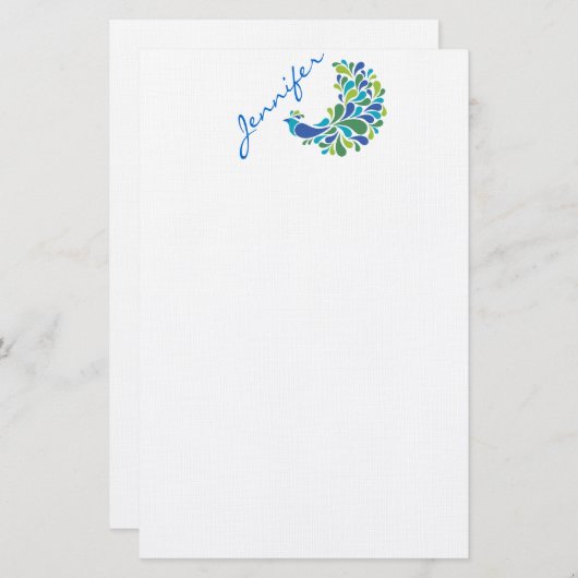 Retro Peacock Briefpapier (Voorkant / Achterkant)