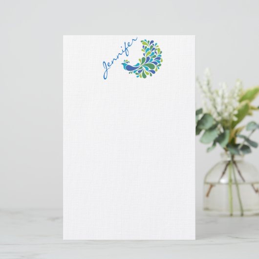 Retro Peacock Briefpapier (Staand voorkant)