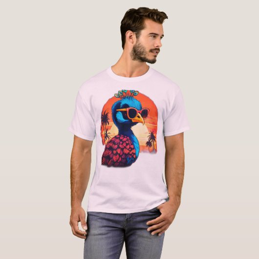  Retro Peacock T-shirt Design: Sunset Distr (Voorkant volledig)