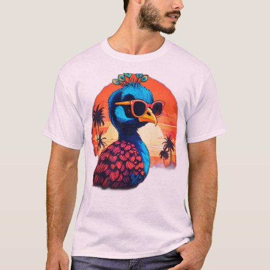  Retro Peacock T-shirt Design: Sunset Distr (Voorkant)