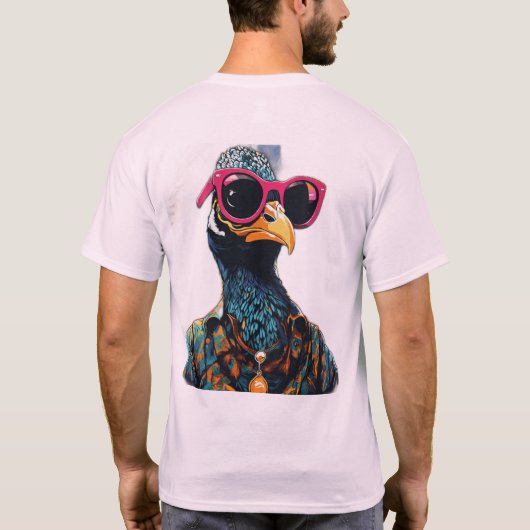 Retro Peacock T-shirt Design: Sunset Distr (Achterkant)