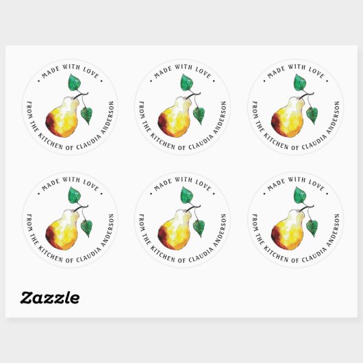Retro Pear Verpakking Hand-geïllustreerde Keuken G Ronde Sticker (Vel)