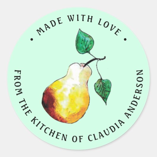 Retro Pear Verpakking Mint Groene Keuken Gift Ronde Sticker (Voorkant)