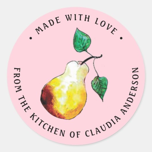 Retro Pear Verpakking Roze  Keuken Gift Ronde Sticker (Voorkant)