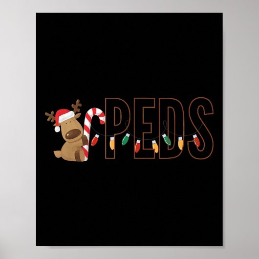 Retro Pediatrics Christmas Lights Reindeer Peds Nu Poster (Voorkant)