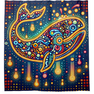 "Retro Peg Art Whale" Douchegordijn