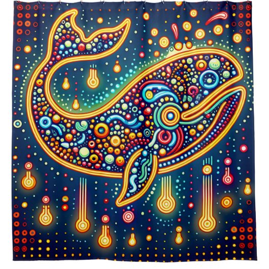 "Retro Peg Art Whale" Douchegordijn (Voorkant)