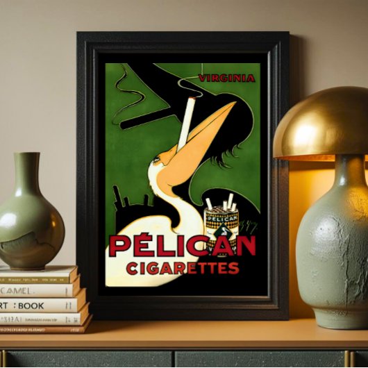 Retro Pelican Sigaretten Ad, Franse Art Deco Era Poster