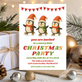 Retro Penguins Editable Christmas Party Kaart