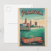 Retro Pensacola Florida Reisposter Feestdagenkaart (Voorkant / Achterkant)