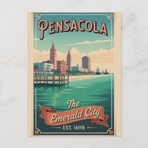 Retro Pensacola Florida Reisposter Feestdagenkaart