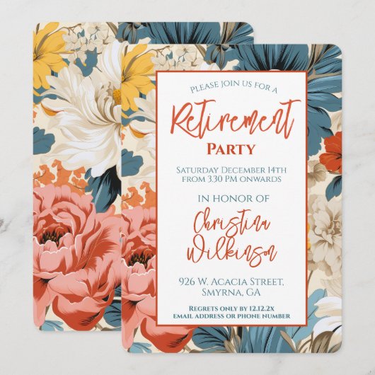 Retro Pensionering Party Geranium Floral Kaart (Voorkant / Achterkant)