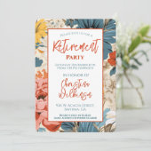 Retro Pensionering Party Geranium Floral Kaart (Staand voorkant)