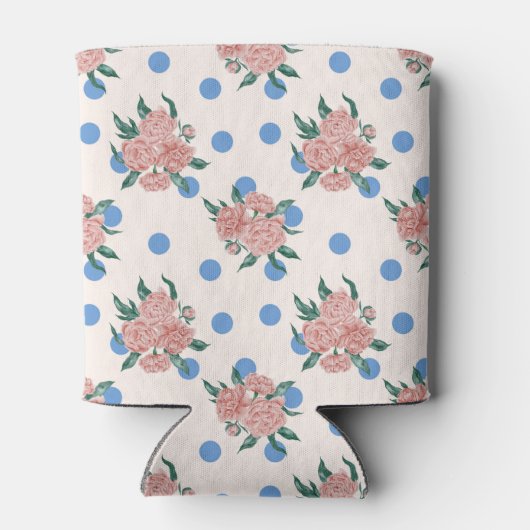 Retro Peony Bloemen Blauw Stippen Vrijgezellenfees Blikjeskoeler (Achterkant)