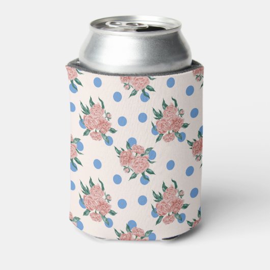 Retro Peony Bloemen Blauw Stippen Vrijgezellenfees Blikjeskoeler (Blikje Achterkant)