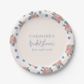 Retro Peony Bloemen Blauw Stippen Vrijgezellenfees Papieren Bordje (Voorkant)