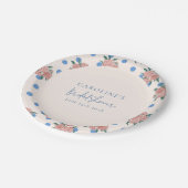 Retro Peony Bloemen Blauw Stippen Vrijgezellenfees Papieren Bordje (Gekanteld)