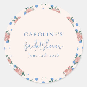 Retro Peony Bloemen Blauw Stippen Vrijgezellenfees Ronde Sticker