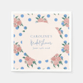 Retro Peony Bloemen Blauw Stippen Vrijgezellenfees Servet (Voorkant)