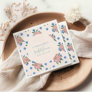 Retro Peony Bloemen Blauw Stippen Vrijgezellenfees Servet