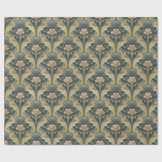 retro peony floral design cadeaupapier (Vlak)