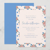 Retro Peony Floral Garden Blue Stippen Vrijgezelle Kaart (Voorkant / Achterkant)