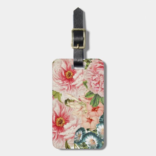 Retro Peony Flower Spring Floral Pattern Bagagelabel (Voorkant verticaal)