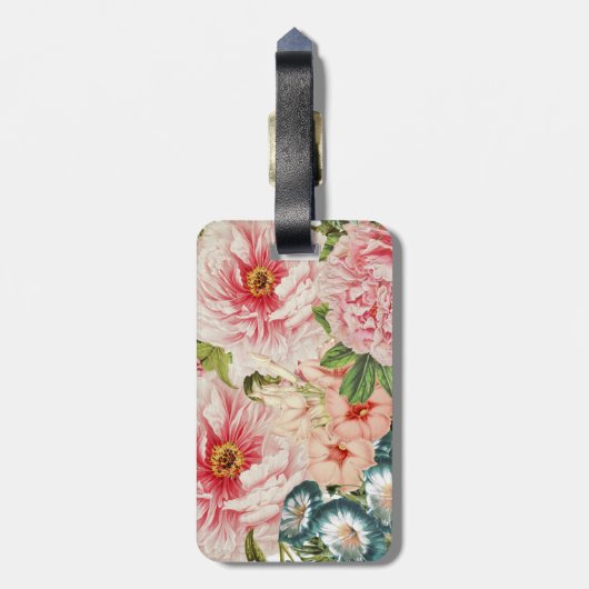 Retro Peony Flower Spring Floral Pattern Bagagelabel (Achterkant verticaal)