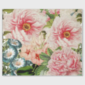 Retro Peony Flower Spring Floral Pattern Cadeaupapier (Vlak)