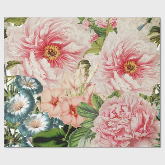 Retro Peony Flower Spring Floral Pattern Cadeaupapier (Vlak)