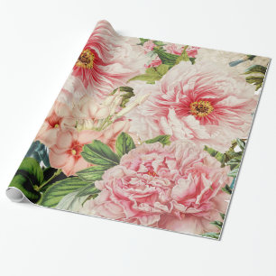 Retro Peony Flower Spring Floral Pattern Cadeaupapier