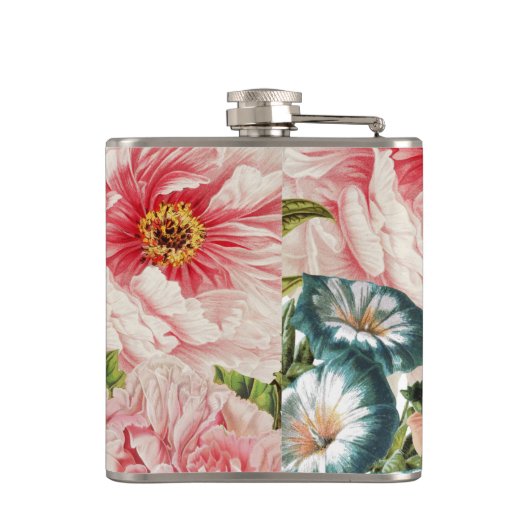 Retro Peony Flower Spring Floral Pattern Heupfles (Achterkant)