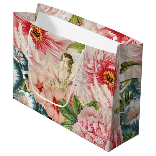 Retro Peony Flower Spring Floral Pattern Large Cadeautasje (Voorkant Gekanteld)