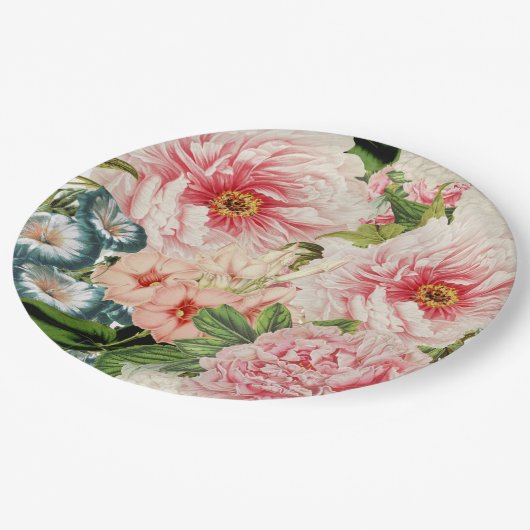 Retro Peony Flower Spring Floral Pattern Papieren Bordje (Gekanteld)
