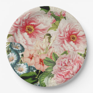 Retro Peony Flower Spring Floral Pattern Papieren Bordje