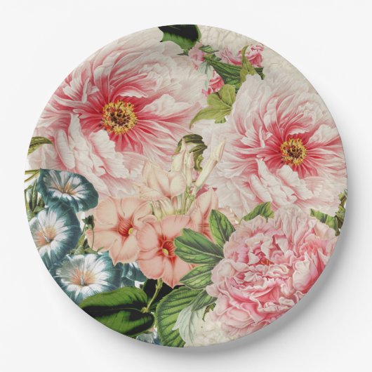 Retro Peony Flower Spring Floral Pattern Papieren Bordje (Voorkant)