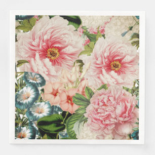 Retro Peony Flower Spring Floral Pattern Servetten