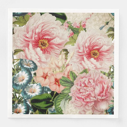 Retro Peony Flower Spring Floral Pattern Servetten (Voorkant)